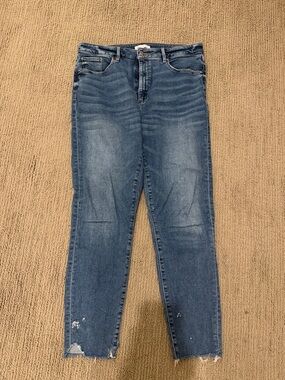 LOFT Faded Blue Curvy Skinny Jeans with Distressed Hem